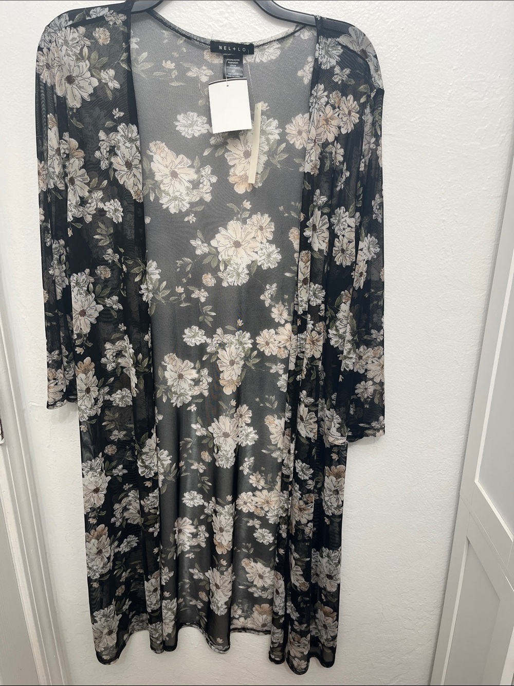 Black Floral Long-Sleeve Sheer Dress